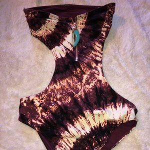 h&m tie dye one piece bikini zip up front